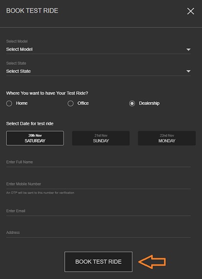 Click on Book Test Ride