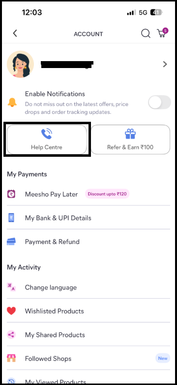 Click on help center